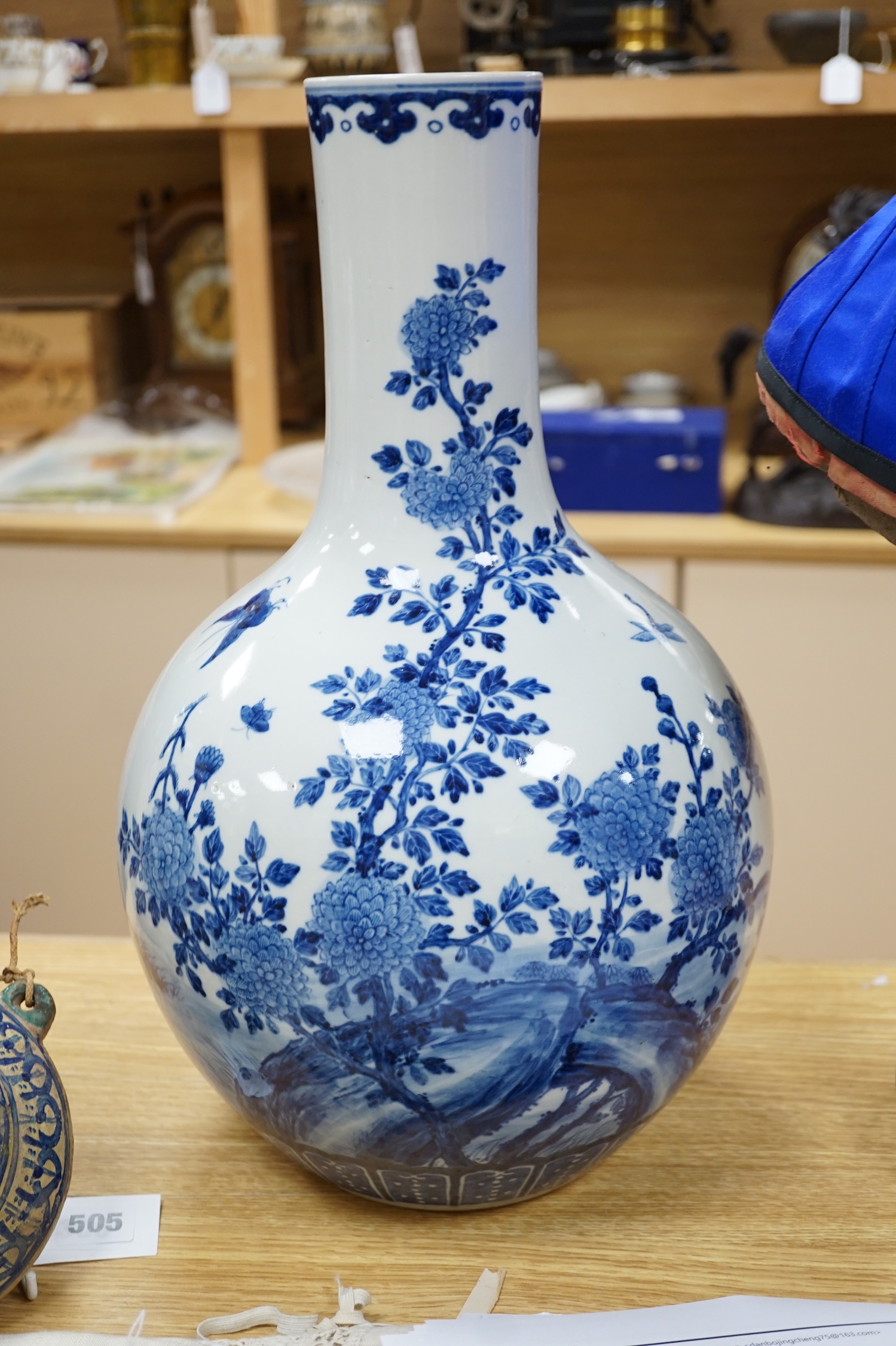 A large Chinese blue and white bottle vase, 46cms high